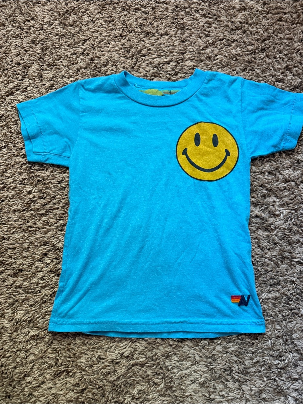 Aviator Nation Bright Blue Tee with Yellow Smiley